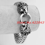 316L Stainless Steel Silver Chain Bracelet Lion Heads Clasp Bangle