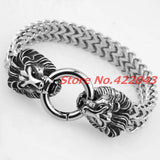 316L Stainless Steel Silver Chain Bracelet Lion Heads Clasp Bangle