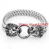 316L Stainless Steel Silver Chain Bracelet Lion Heads Clasp Bangle