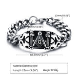 Mens Bracelet Heavy Cuban Chain Stainless Steel Freemasons