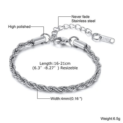 Mens Bracelet Rope Chain, Thin Mens Bracelet Link, Boys Bracelet Men