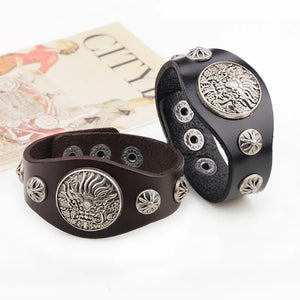 Dragon Studded Vintage Bracelet - Wide Leather for Men