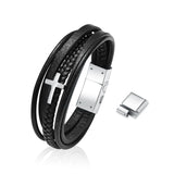 Braided Leather Cremation Urn Bangle with Cross