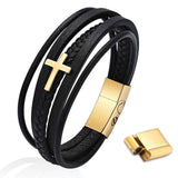 Braided Leather Cremation Urn Bangle with Cross