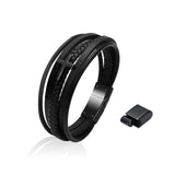 Braided Leather Cremation Urn Bangle with Cross