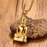 Buddha Pendant Necklace Amulet Talisman Necklaces Gold-color Stainless Steel