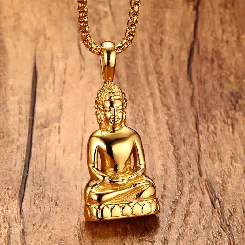Buddha Pendant Necklace Amulet Talisman Necklaces Gold-color Stainless Steel
