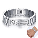 Mens Chunky Medical Alert ID Bracelets Stainless Steel Engrave Name