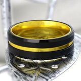 Classic Trapezoid Stainless Steel Ring Inlaid with Thin Gold Line