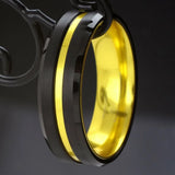 Classic Trapezoid Stainless Steel Ring Inlaid with Thin Gold Line