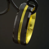 Classic Trapezoid Stainless Steel Ring Inlaid with Thin Gold Line