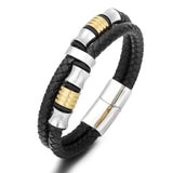 Double Braided Leather Bracelet with Steel Ornaments