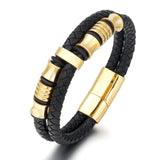 Double Braided Leather Bracelet with Steel Ornaments