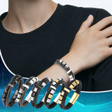 Double Braided Leather Bracelet with Steel Ornaments