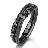 Double Braided Leather Bracelet with Steel Ornaments