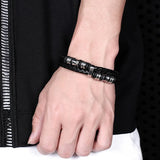 Double-Row Braided Leather Bracelet with Stainless Steel Ornaments