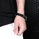 Double-Row Braided Leather Bracelet with Stainless Steel Ornaments