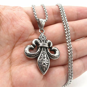 Mens Steel Fleur De Lis Pendant Necklace Chain