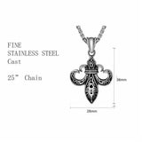 Mens Steel Fleur De Lis Pendant Necklace Chain