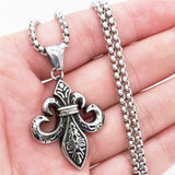 Mens Steel Fleur De Lis Pendant Necklace Chain