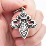 Mens Steel Fleur De Lis Pendant Necklace Chain