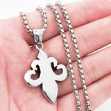 Mens Steel Fleur De Lis Pendant Necklace Chain