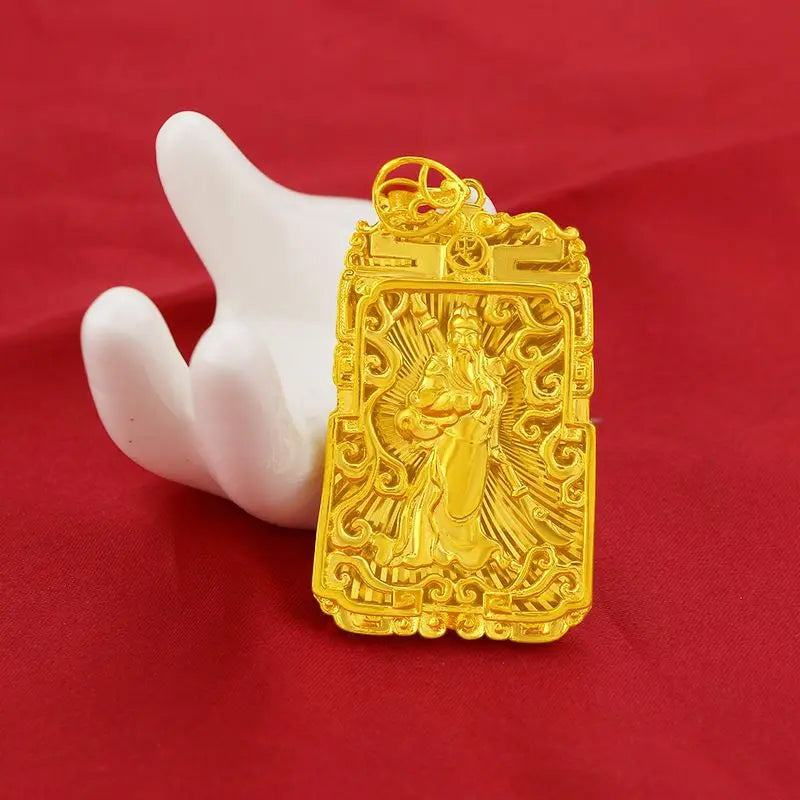 Guan Gong Brass Tag Pendant Necklace 24K Plated