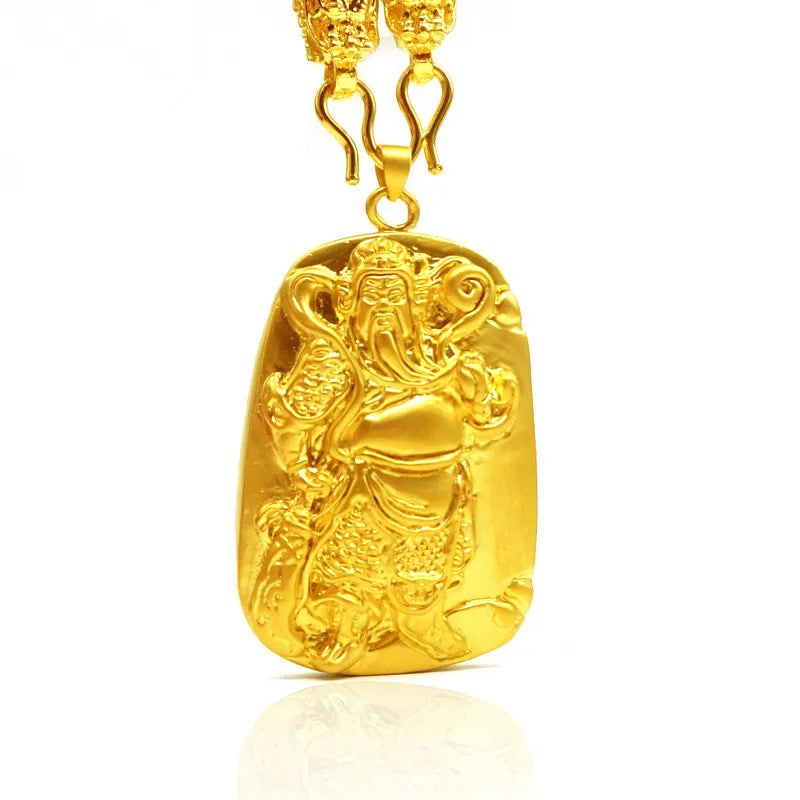 Guan Gong Brass Tag Pendant Necklace 24K Plated