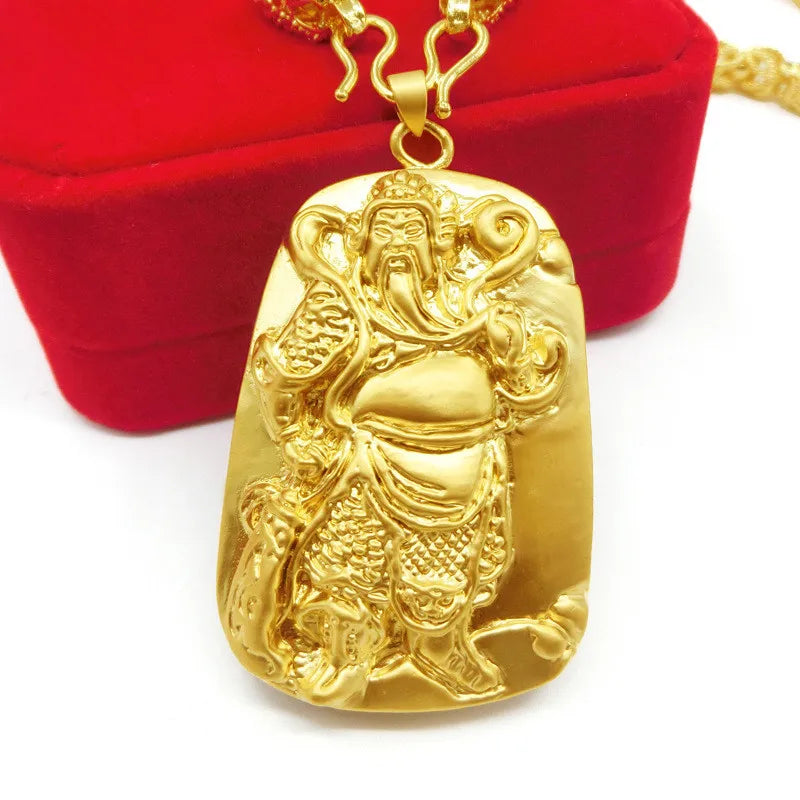 Guan Gong Brass Tag Pendant Necklace 24K Plated
