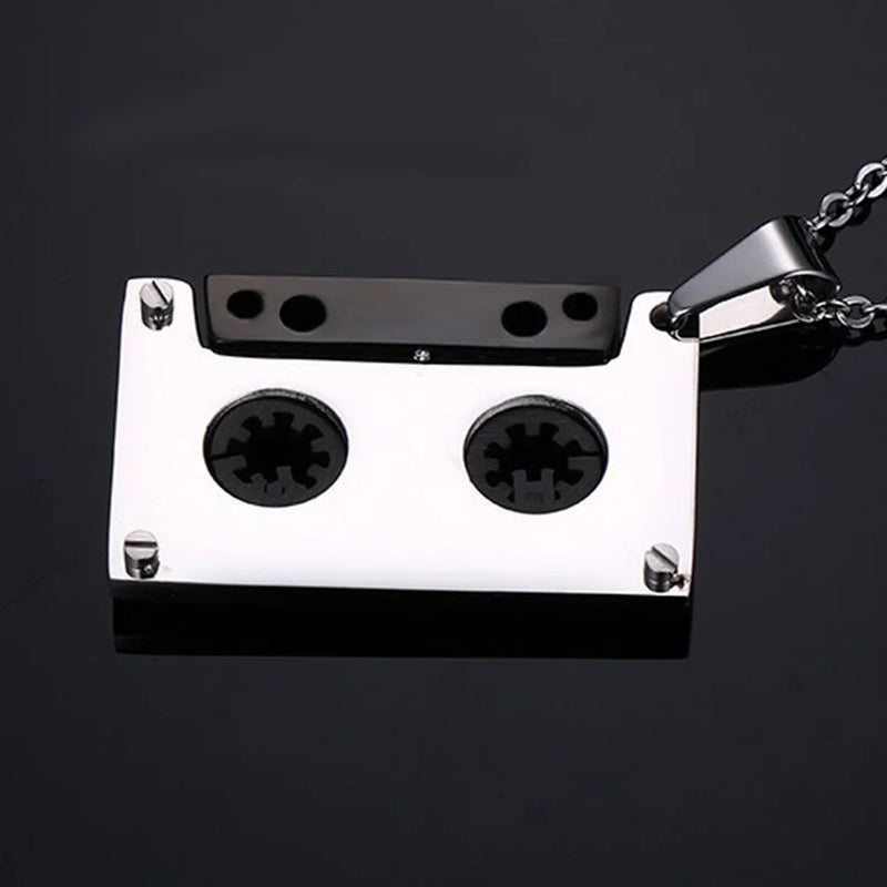 Hip Hop Titanium Steel Cassette Tape Pendant Necklace