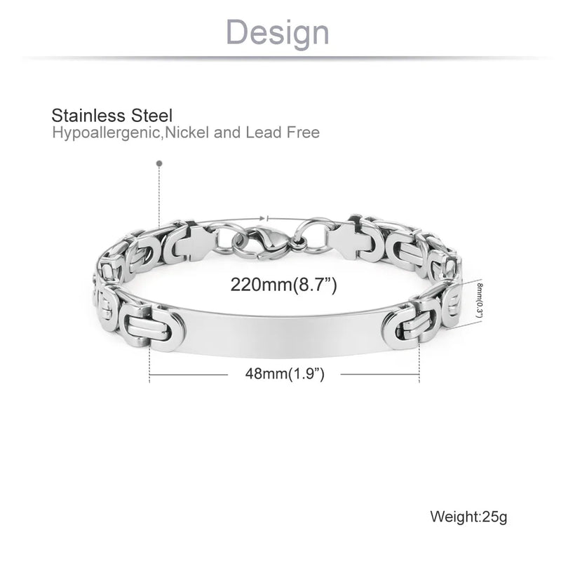 Stainless Steel Flat Byzantine Chain Bracelet for Men