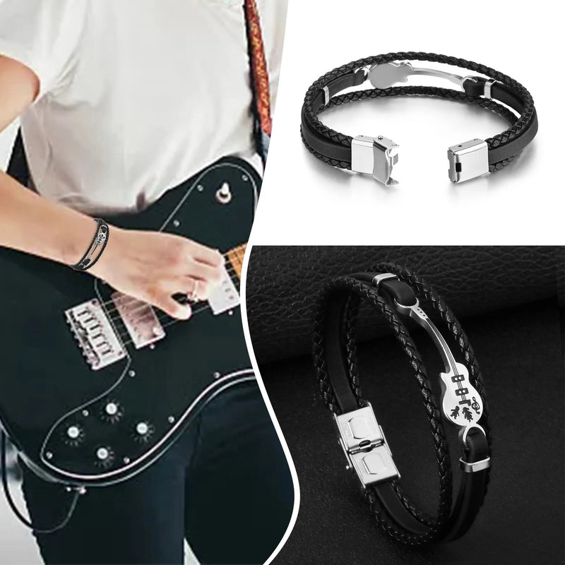 Braided Leather Bracelet Music Treble Wristband Cuff Punk Gift For Him