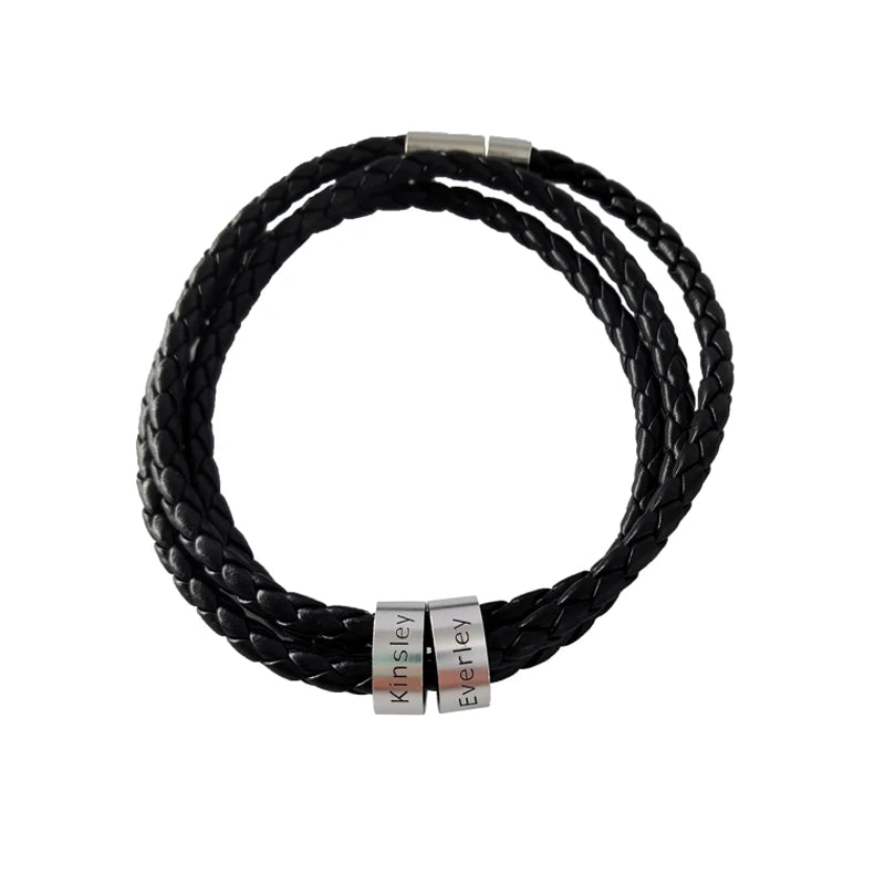 Custom Engraved Family Names Leather Bracelet