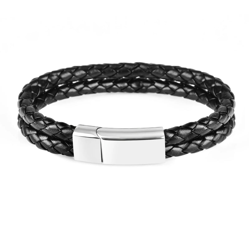 Men's Personalized Leather Bracelet with Magnetic Clasp for Birthday Gift