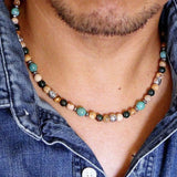 Handcrafted Mens Necklace with Magnesite, Onyx & Turquoise Beads