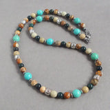 Handcrafted Mens Necklace with Magnesite, Onyx & Turquoise Beads