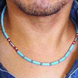 Handcrafted Mens Necklace with Magnesite, Onyx & Turquoise Beads