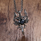 Dragon Cross Sword Pendant Necklace for Men Vintage Punk Jewelry