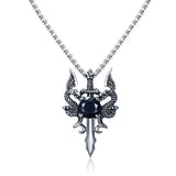 Dragon Cross Sword Pendant Necklace for Men Vintage Punk Jewelry