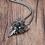 Dragon Cross Sword Pendant Necklace for Men Vintage Punk Jewelry