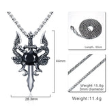 Dragon Cross Sword Pendant Necklace for Men Vintage Punk Jewelry