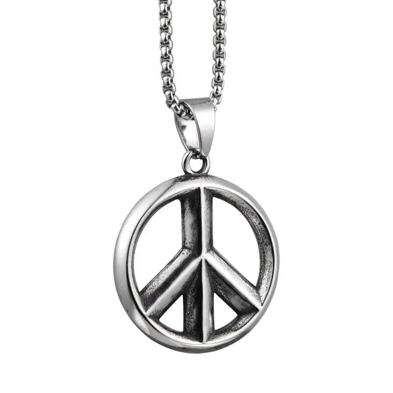 Men's Peace Sign Necklace Pendant Stainless Steel Jewelry