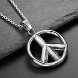 Men's Peace Sign Necklace Pendant Stainless Steel Jewelry