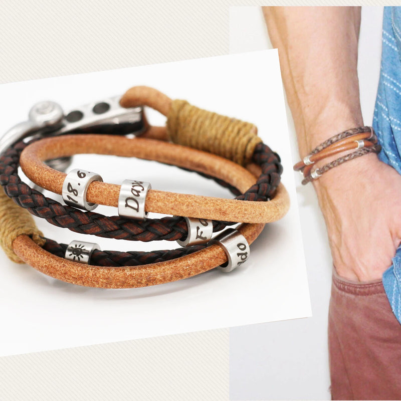 Personalized Leather Wrap Bracelet with Family Names