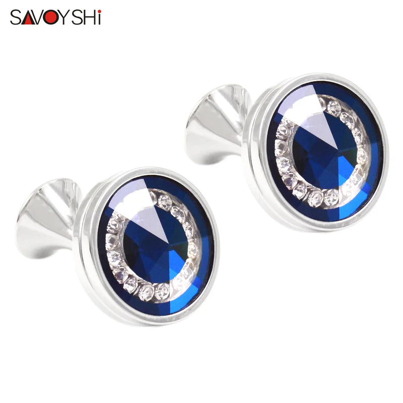 Round Crystal Cufflinks for Men's Wedding Shirt