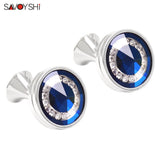 Round Crystal Cufflinks for Men's Wedding Shirt
