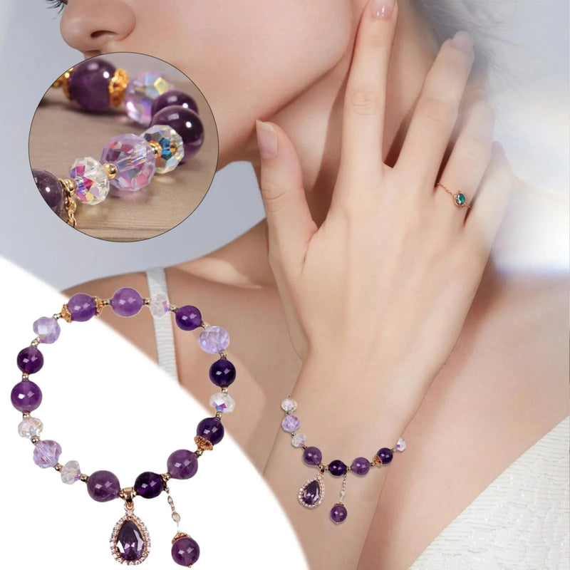 Thick Chain Necklace Women Purple Crystal Bracelet Retro Diving Watch