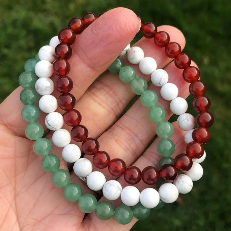 Mens 6mm Carnelian Howlite Green Aventurine Bracelet Set