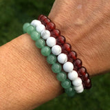 Mens 6mm Carnelian Howlite Green Aventurine Bracelet Set