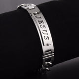 Stainless Steel Jesus Link Chain Bracelet Hombre Silver
